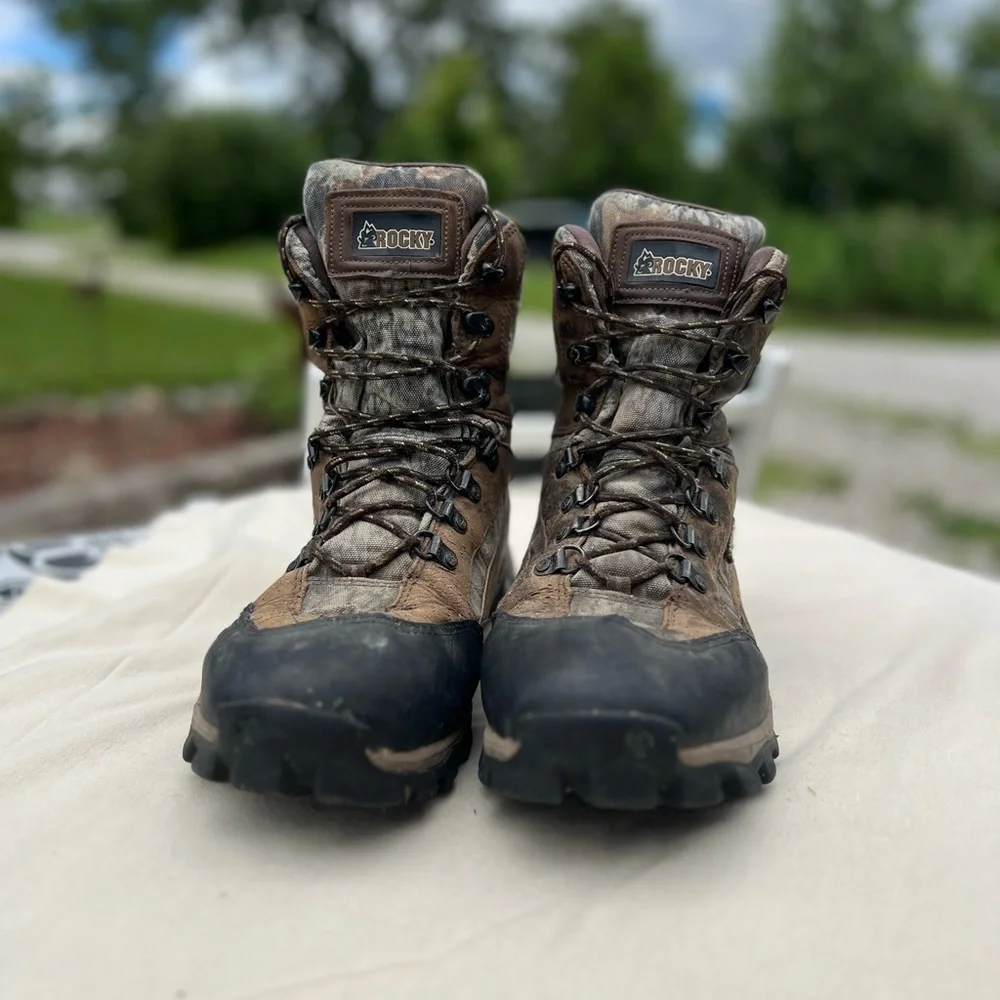 Rocky Brown Camo Hunting Boots with Black Toe and Sole
